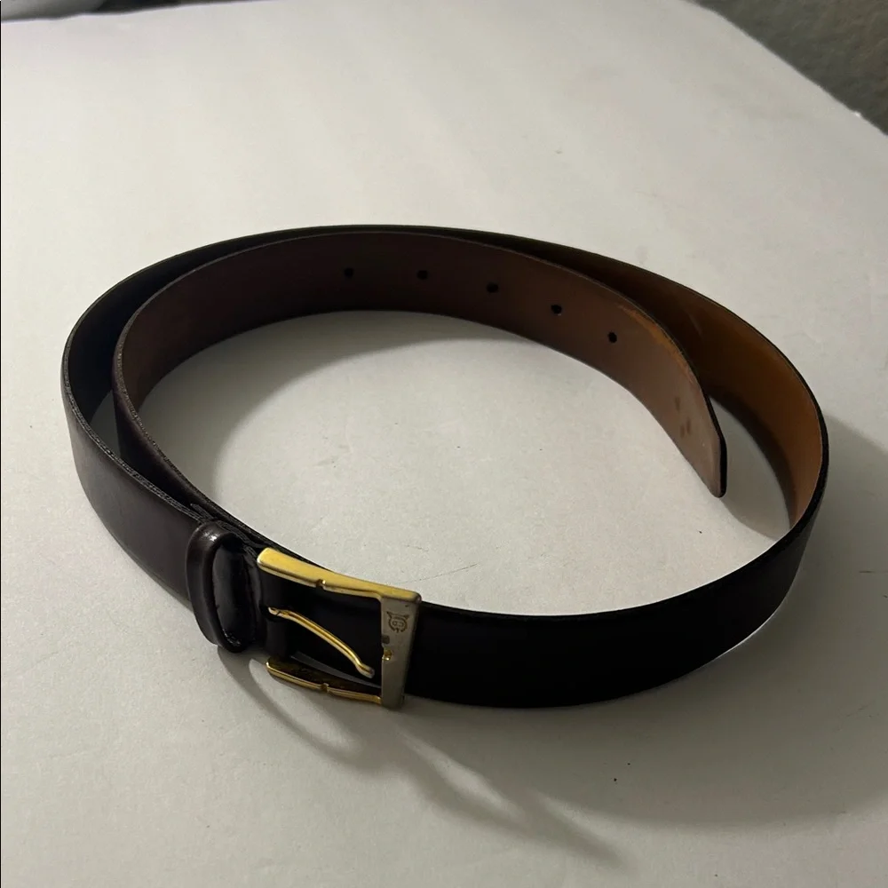 Vintage Christian Dior Brown Leather Belt with Gold Buckle
